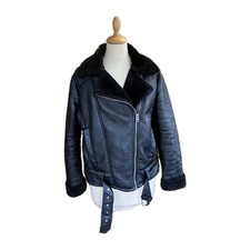 Topshop Black Jacket Faux Leather Biker Lined Size 10 Petite Charity Sale