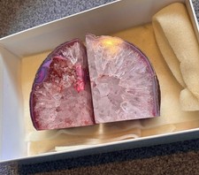 Large Pink Geode Bookends