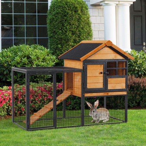Pawhut wood metal rabbit hutch - rabbit,