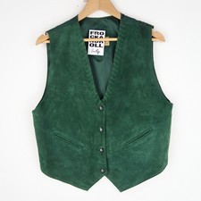 Vintage Womens Suede Green Waistcoat western SZ L  (V2260)