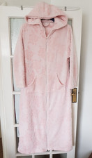 M&Co Pink Zip Front Hooded Long Dressing Gown/ Robe Size 14-16    GREAT
