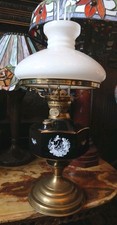 Antique Oil Lamp Ceramic Brass