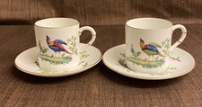 2 x Royal Worcester Bone China Exotic Bird Coffee Cans and Saucers.