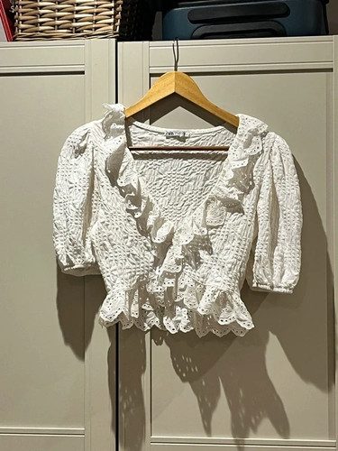 White zara frilly - white, top