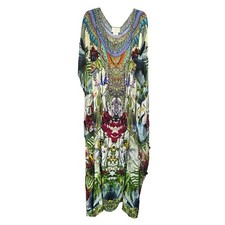 Camilla Exotic Hypnotic Silk Kaftan One Size Embellished Long Resort Dress OS