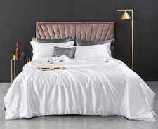 Silk Duvet Set Includes- Quilt Cover- Fitted Sheet- 2 Pillowcases, Double, White
