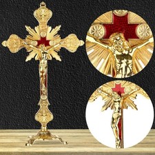 10" Jesus Antique Gold Cross INRI Catholic Altar Standing Religious