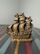 Vintage Brass Galleon Bookend – Nautical Ship Design – Single Bookend