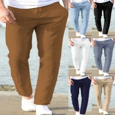 Mens Linen Drawstring Trousers
