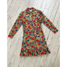 1970s Dress / 70s Colorful Poppy Floral Print Dress / Medium