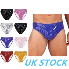 UK Men PVC Leather Low Rise Briefs Bulge Pouch Panties Glossy Knickers Underwear