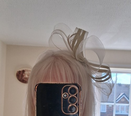 Beige cream net fascinator - cream,
