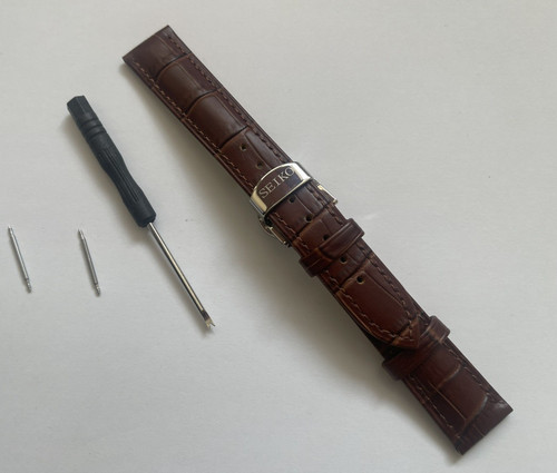 Seiko 18mm brown leather croc - brown,