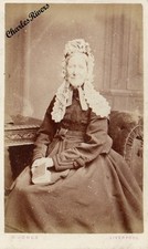 LIVERPOOL CDV LADY  WONDERFUL BONNET WITH LONG RIBBONS VICTORIAN FASHION #D3768