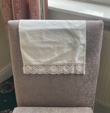 2 Vintage White Cotton Lace Trimmed Antimacassars/Chair Back Covers