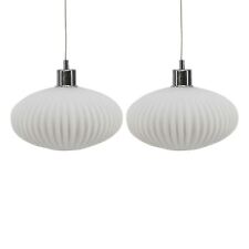 Set of 2 White Ribbed Glass Easy Fit 25cm Pendant Shade Ceiling Lightshades
