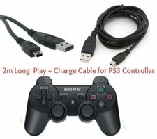 2M Long Play & Charge Cable for PS3 Controller GamePad Pad Charging Charger Lead