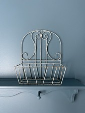 French Country Shabby Chic White Rustic Metal Wire Flowerpot Basket Cottage Core