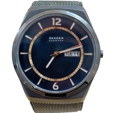 Skagen Men's Watch Day Date Black Titanium 44mm Big Watch Excellent Working