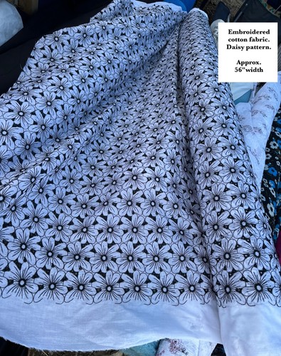 Embroidered white cotton daisy - embroidered,