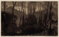 David Waterson Pencil Signed Mezzotint Moonrise In A Wood