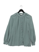 Jaeger Women's Blouse UK 16 Green 100% Silk Long Sleeve Round Neck Basic