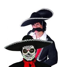 Black Sombrero Hat Day Of The Dead Mexican Bandit Fancy Dress Accessory Mariachi