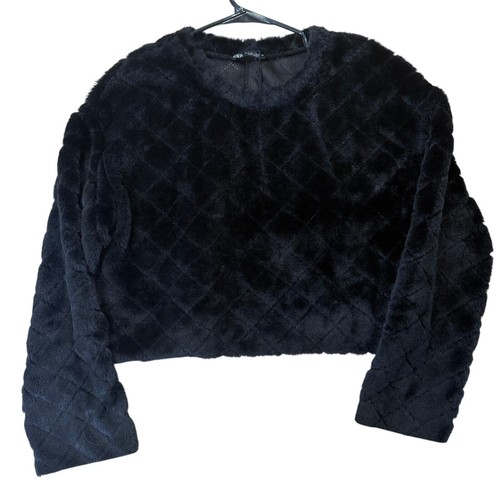 Zara black faux fur cropped - black,