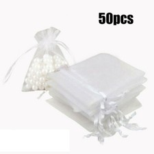 50PCS Small White Organza Bags Drawstring Favour Pouches Gift Voile Net Bags