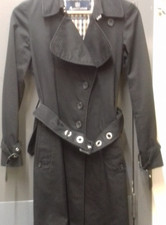 Aquascutum Black Trench Coat Size 6 Regular H28