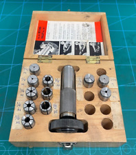USED MYFORD COLLET CHUCK WITH CLOSING TUBE COLLAR AND 11 COLLETS MM / IMP