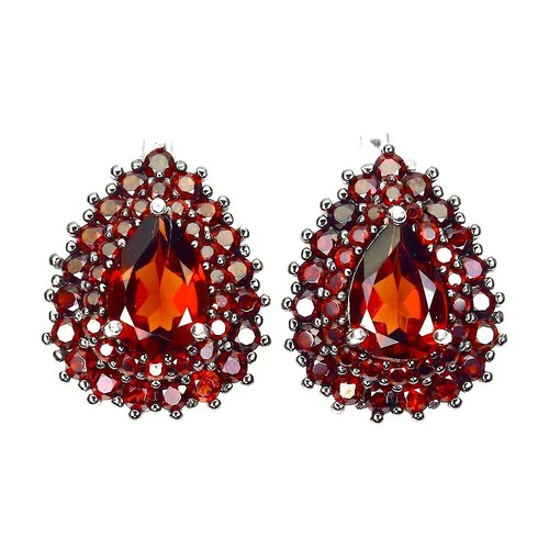 Silver earrings red garnet - earrings,