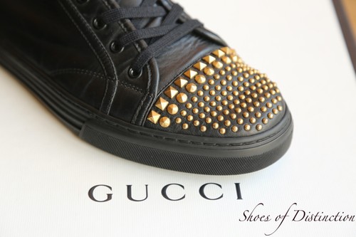 Gucci black leather gold studs - gucci,