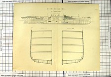 Old Antique Print Ship Building Profile Plan S.S. Austral Midship Section