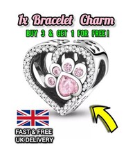 Pave Paw Heart Charm Bracelet