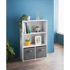 Cube Storage Unit Bookcase Wooden Cabinet Book Shelf With Baskets & Shelves