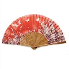 SILK HAND FAN 8" Red Butterfly