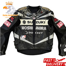 Men leather racing jacket - leather,