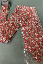 Men’s Threads Of Silk London Tie, Pure Silk, Hand Sewn Red Teal  Cream Geometric