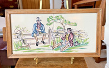 VINTAGE TILE TRAY IN A WOODEN