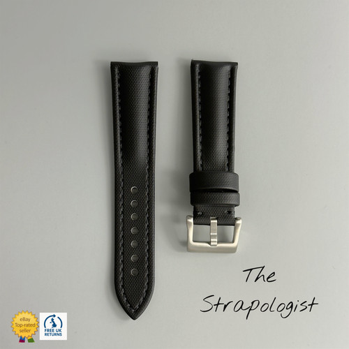 Black sailcloth watch strap - black,