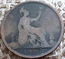 1867 LARGE 7 VICTORIAN BUN/YOUNG HEAD ONE PENNY COIN SEE PICS S 132 LOW MINTAGE