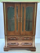 Vintage Jewelry Box Armoire Wooden 2  Doors 2 Drawers 18 " Tall honey Pine Color