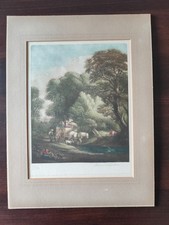  VINTAGE ORIGINAL COLOUR  MEZZOTINT-RURAL LIFE- AFTER T. GAINSBOROUGH R.A .-1919