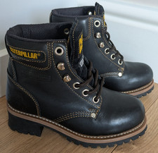 CAT Caterpillar Womens Black Steel Toe Boots Water Resistant Oil Tan Leather UK3