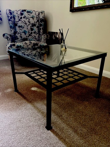 Glass coffee table with metal - coffee,
