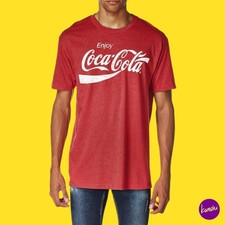 COCA-COLA Men's Vintage Logo T-Shirt, Coke Classic Graphic, Cardinal Red, UK XL