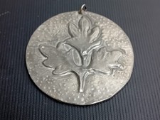 Vintage Silver Coloured Metal Oak Leaf Disc, Medallion, Pendant Dia 5.5cm - CB