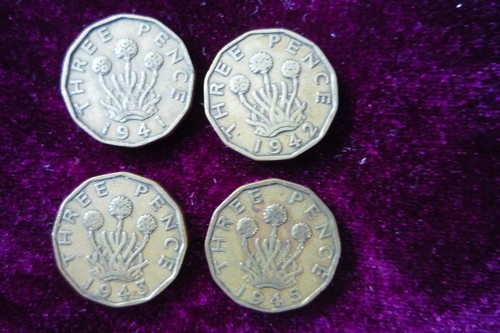 Three pence coins 1941 - 4,