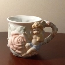 Avon Angel Rose Tea Cup Cherub Embossed Porcelain Mug Flowers Baby Cherub Blonde
